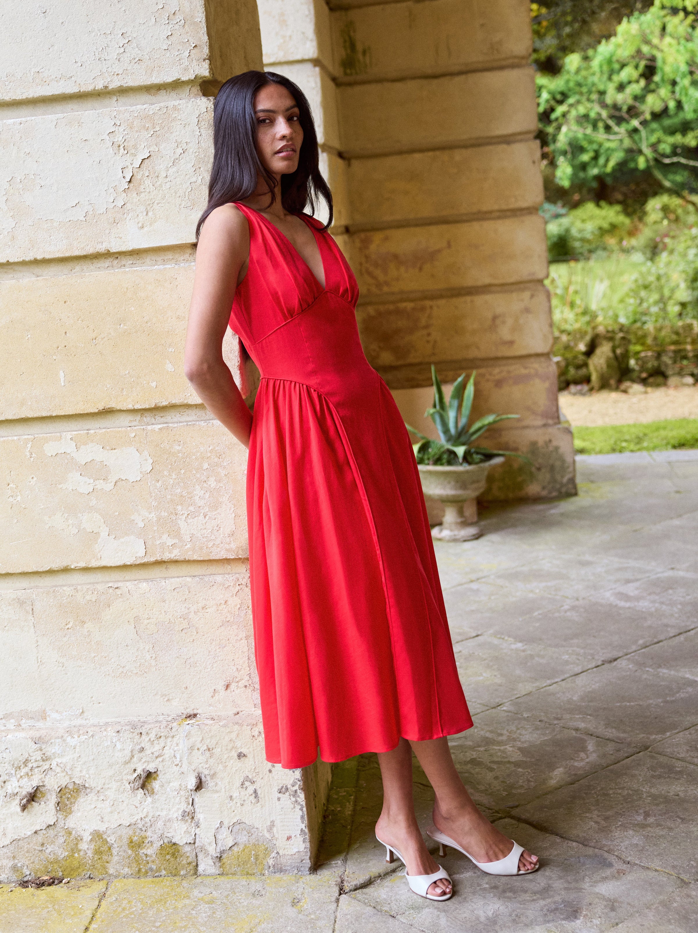 Laura Red Linen Blend Dress