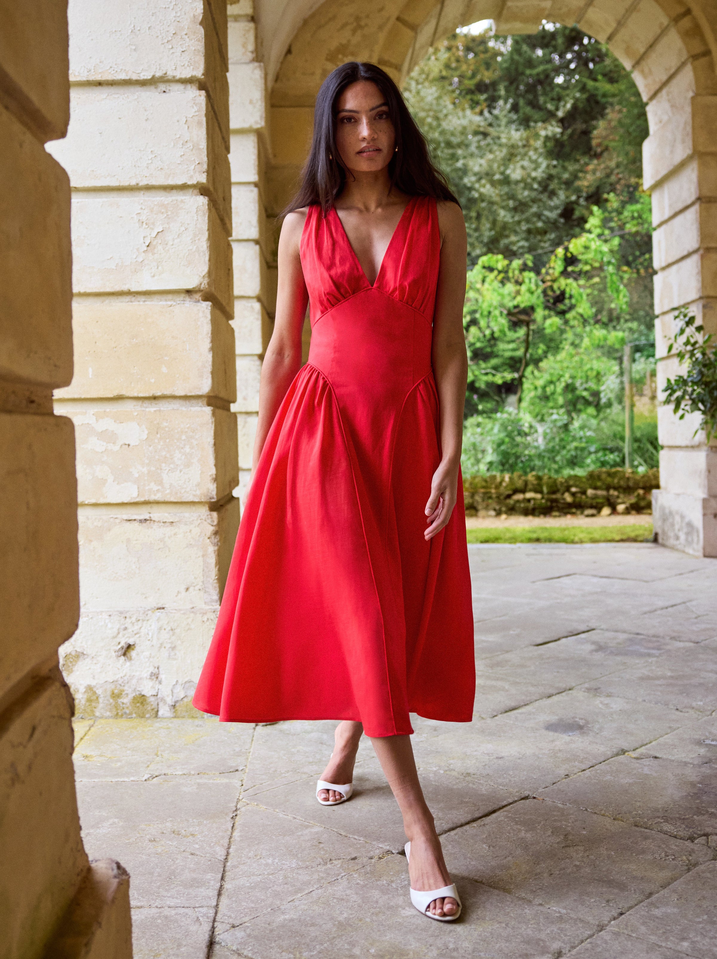 Laura Red Linen Blend Dress
