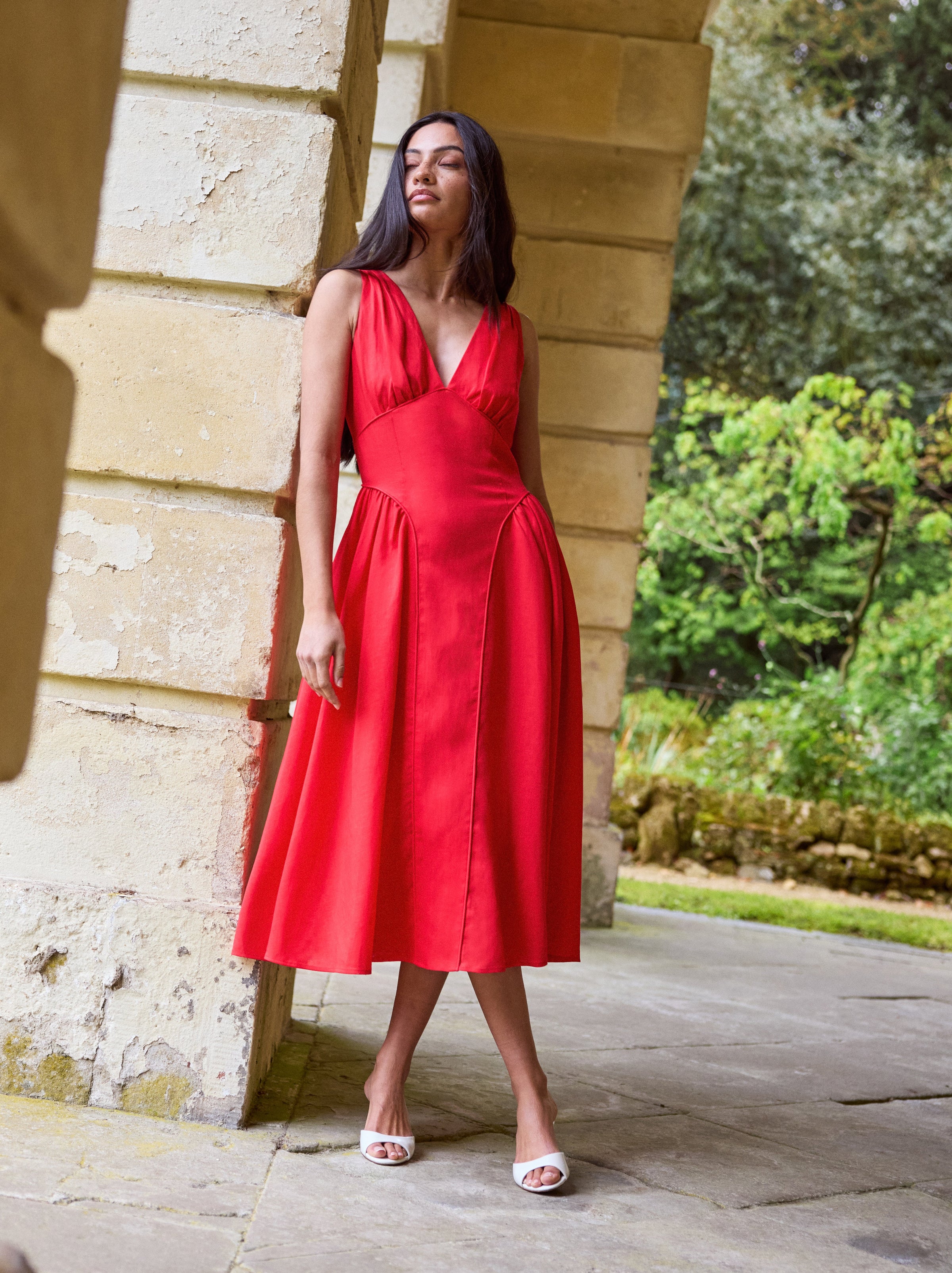Laura Red Linen Blend Dress