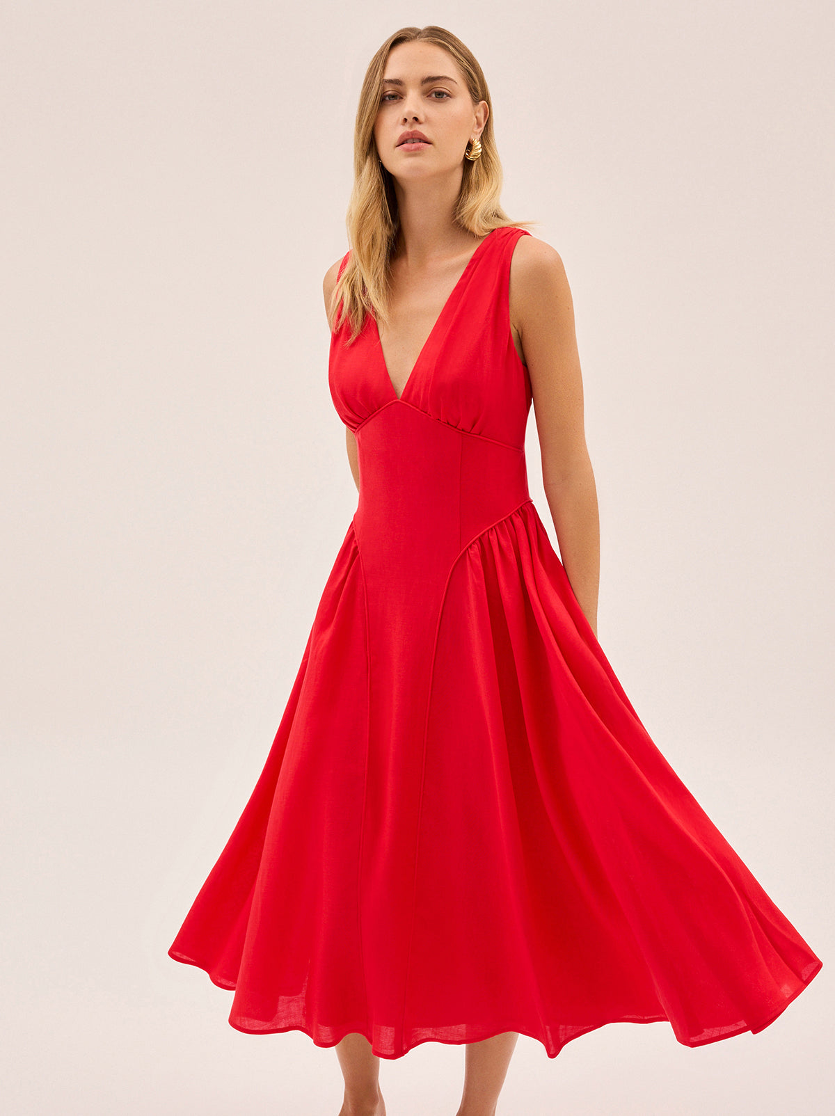 Laura Red Linen Blend Dress