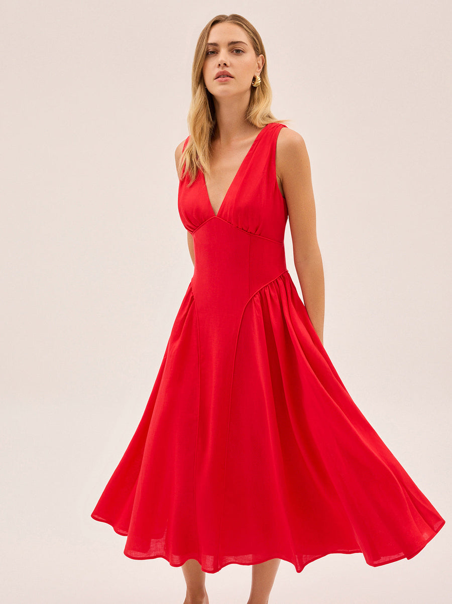 Laura Red Linen Blend Dress