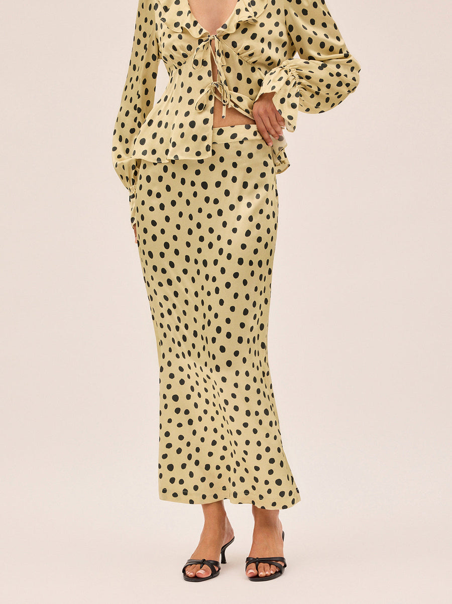 Laurel Butter Polka Dot Satin Skirt