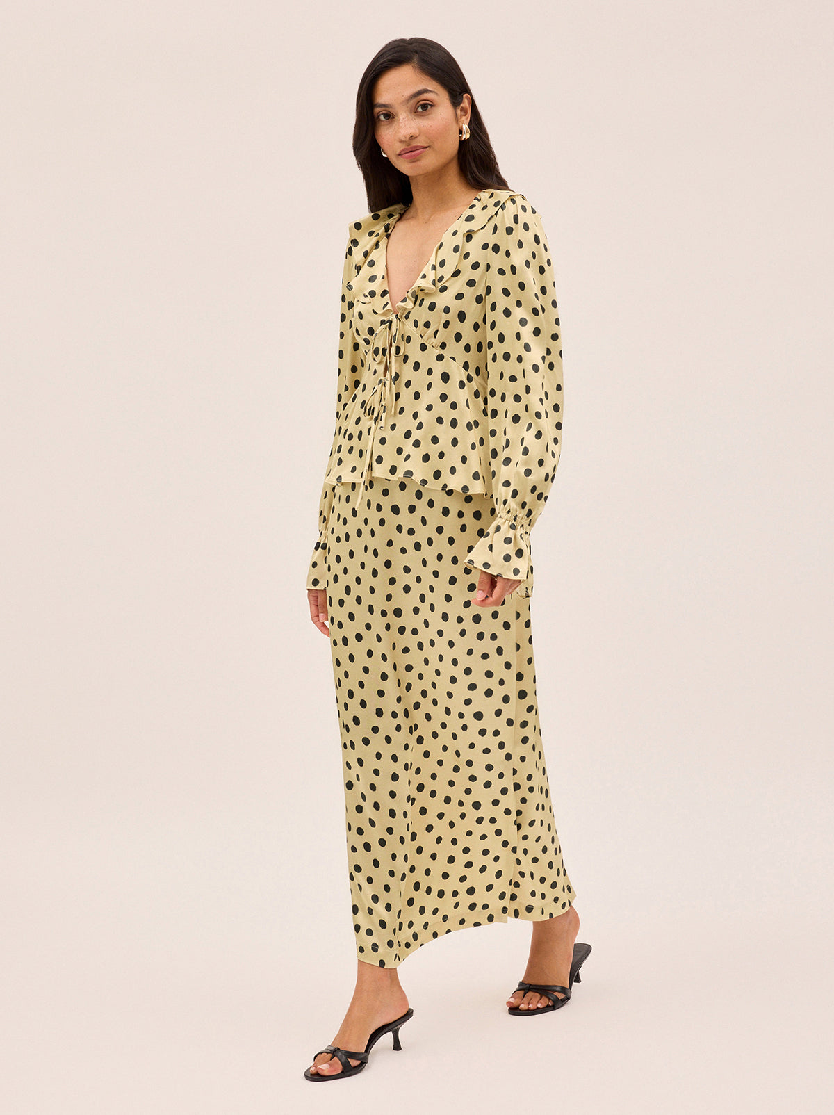 Laurel Butter Polka Dot Satin Skirt