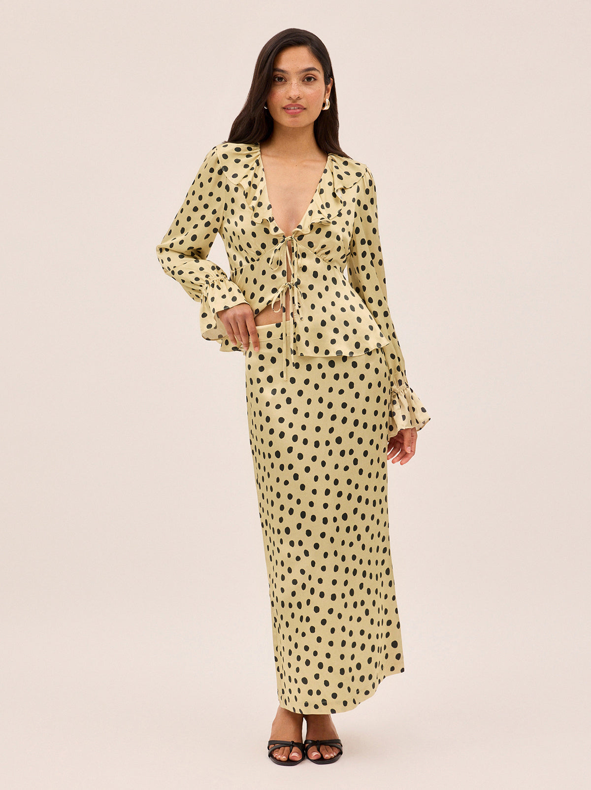 Laurel Butter Polka Dot Satin Skirt