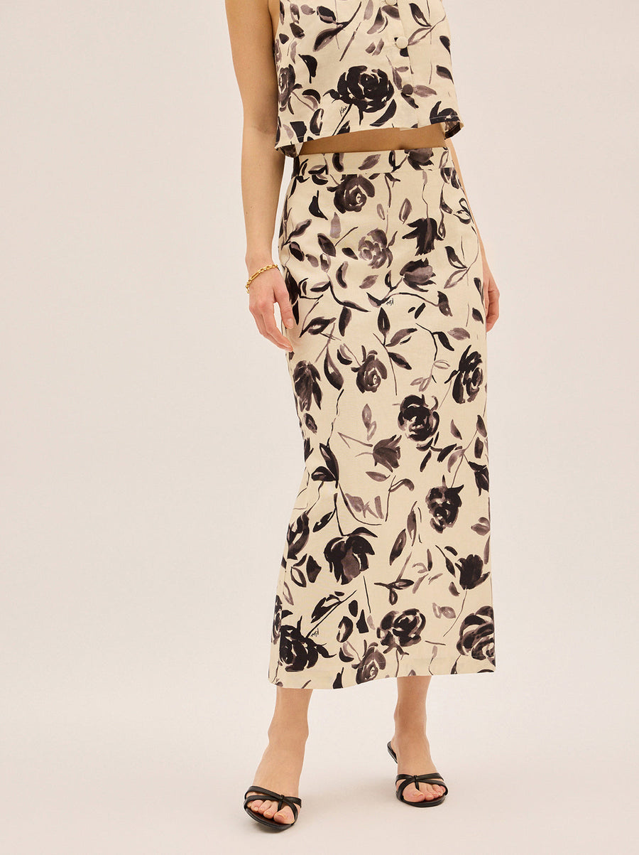 Laurel Monochrome Rose Print Midi Skirt