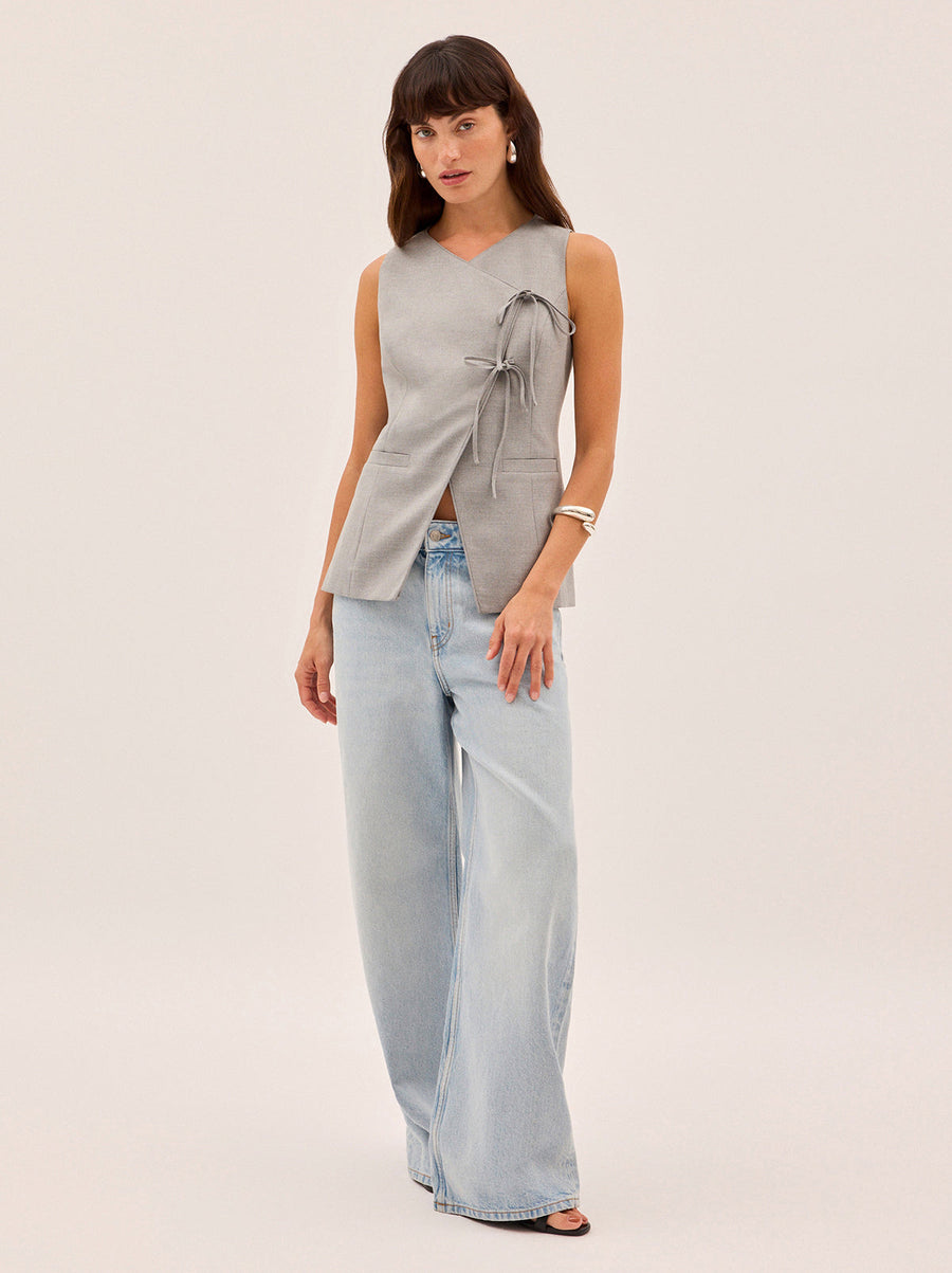 Lea Grey Tie Front Waistcoat