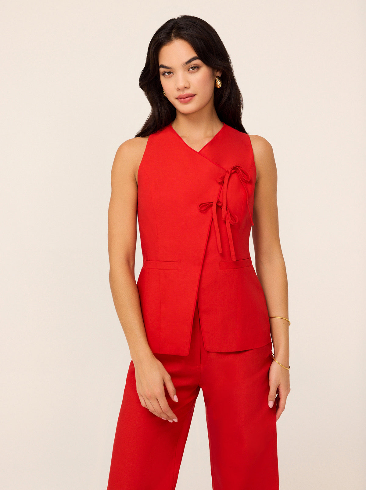 Lea Red Tie Front Waistcoat
