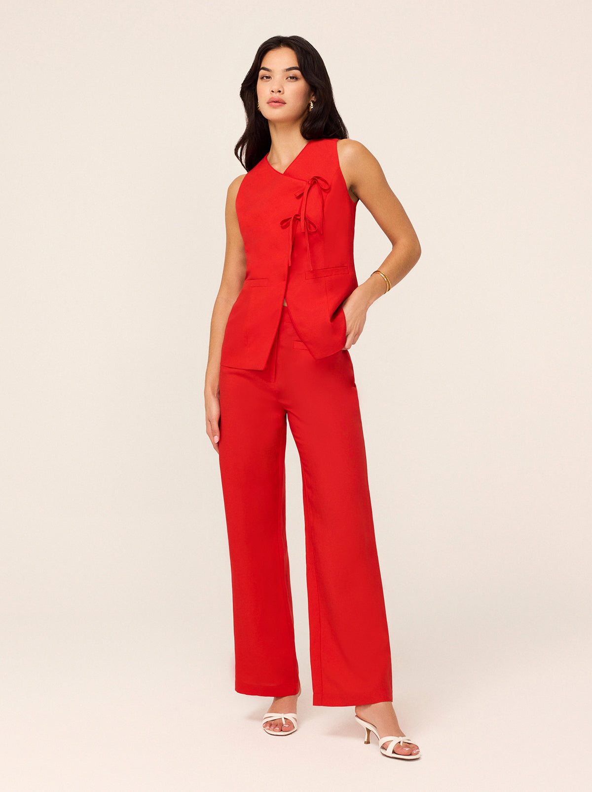 Lea Red Tie Front Waistcoat