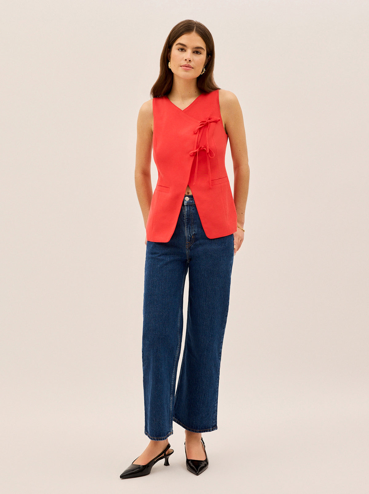 Lea Red Tie Front Waistcoat