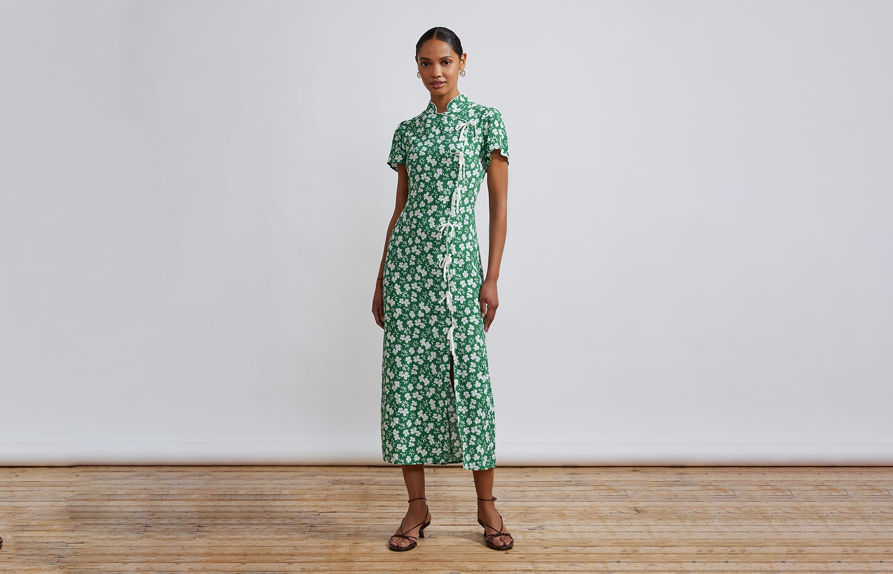 Leia Green Floral Midi Dress
