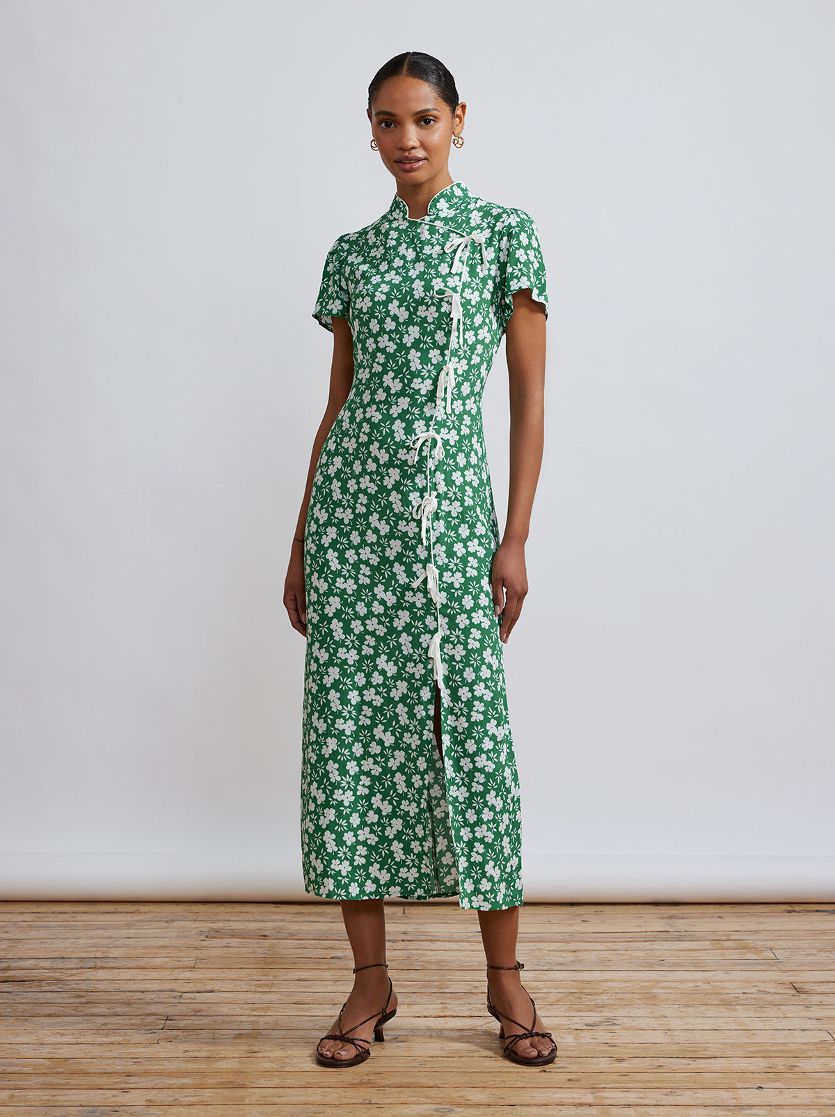 Leia Green Floral Midi Dress