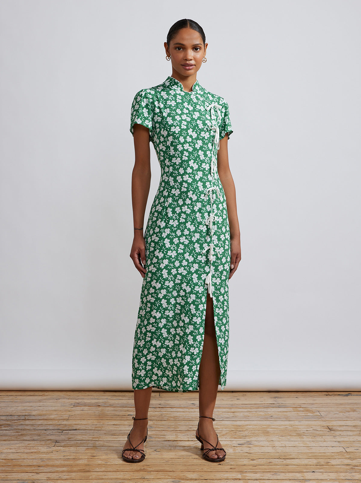 Leia Green Floral Midi Dress