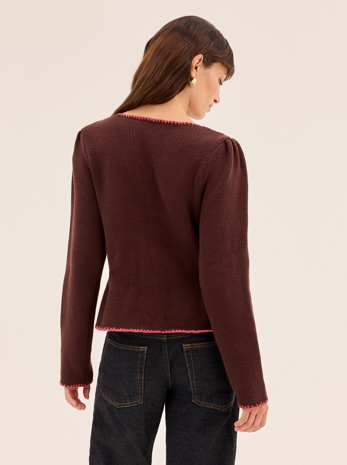 Leonie Chocolate Embroidered Knit Cardigan