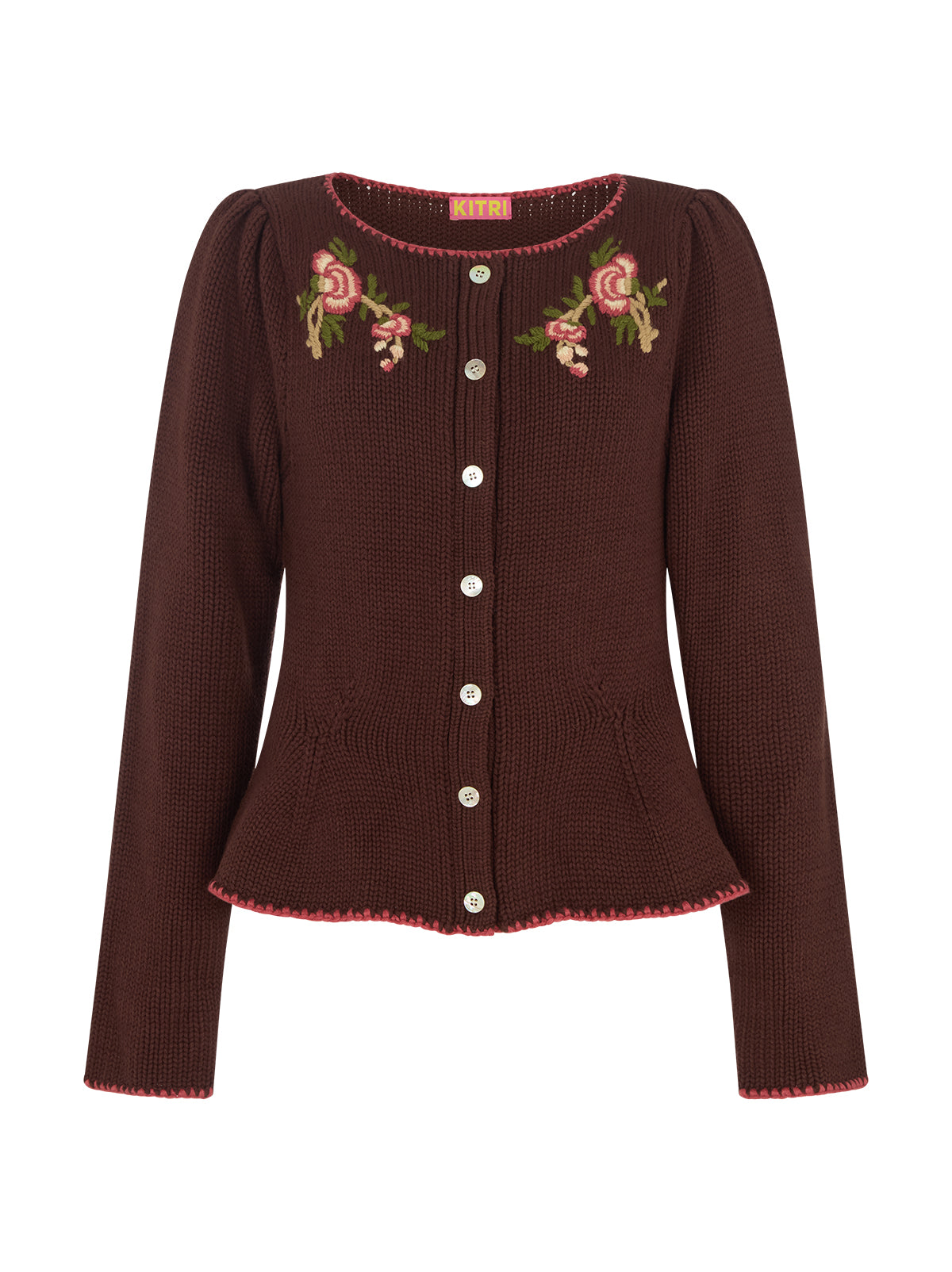 Leonie Chocolate Embroidered Knit Cardigan