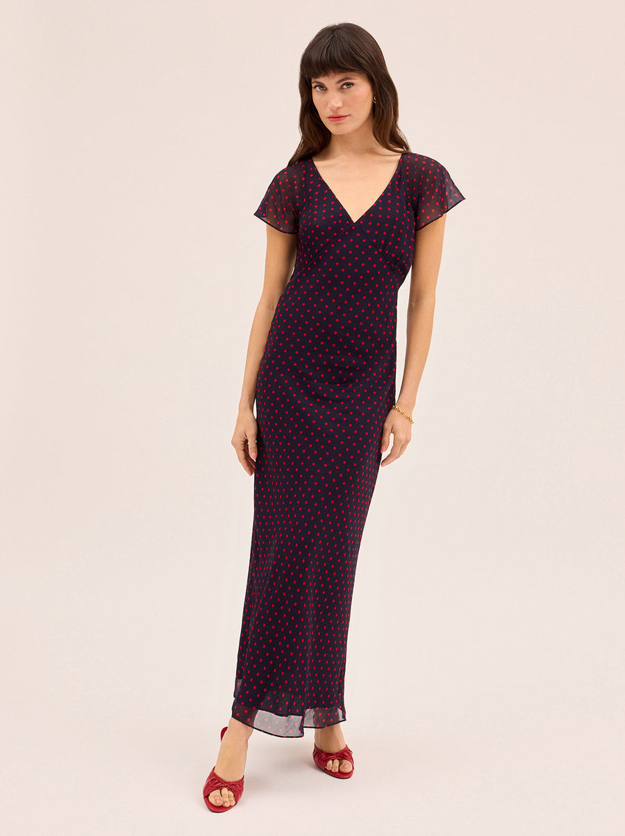 Libby Navy Pin Dot Print Dress