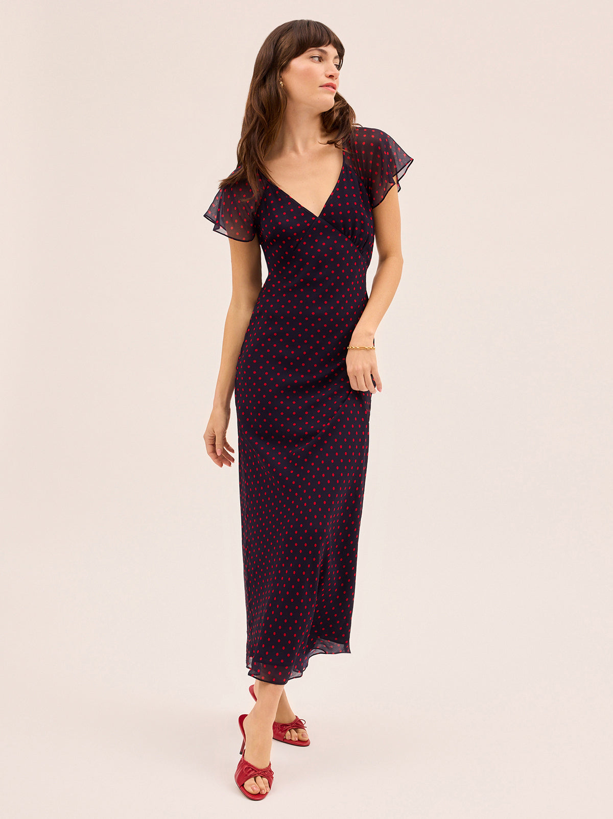 Libby Navy Pin Dot Print Dress