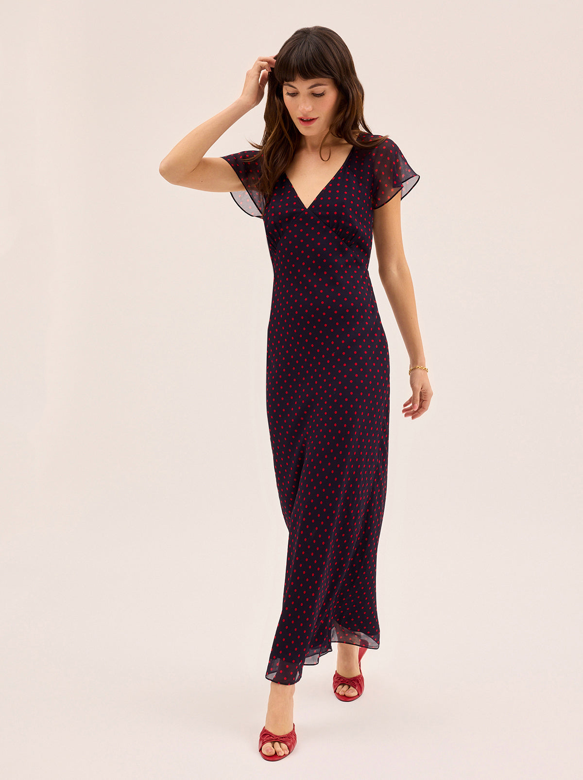 Libby Navy Pin Dot Print Dress