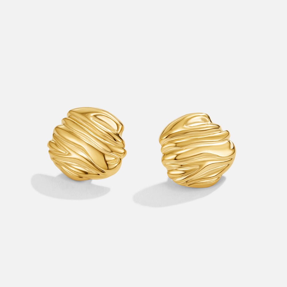 Lila Pleated Gold Button Earrings