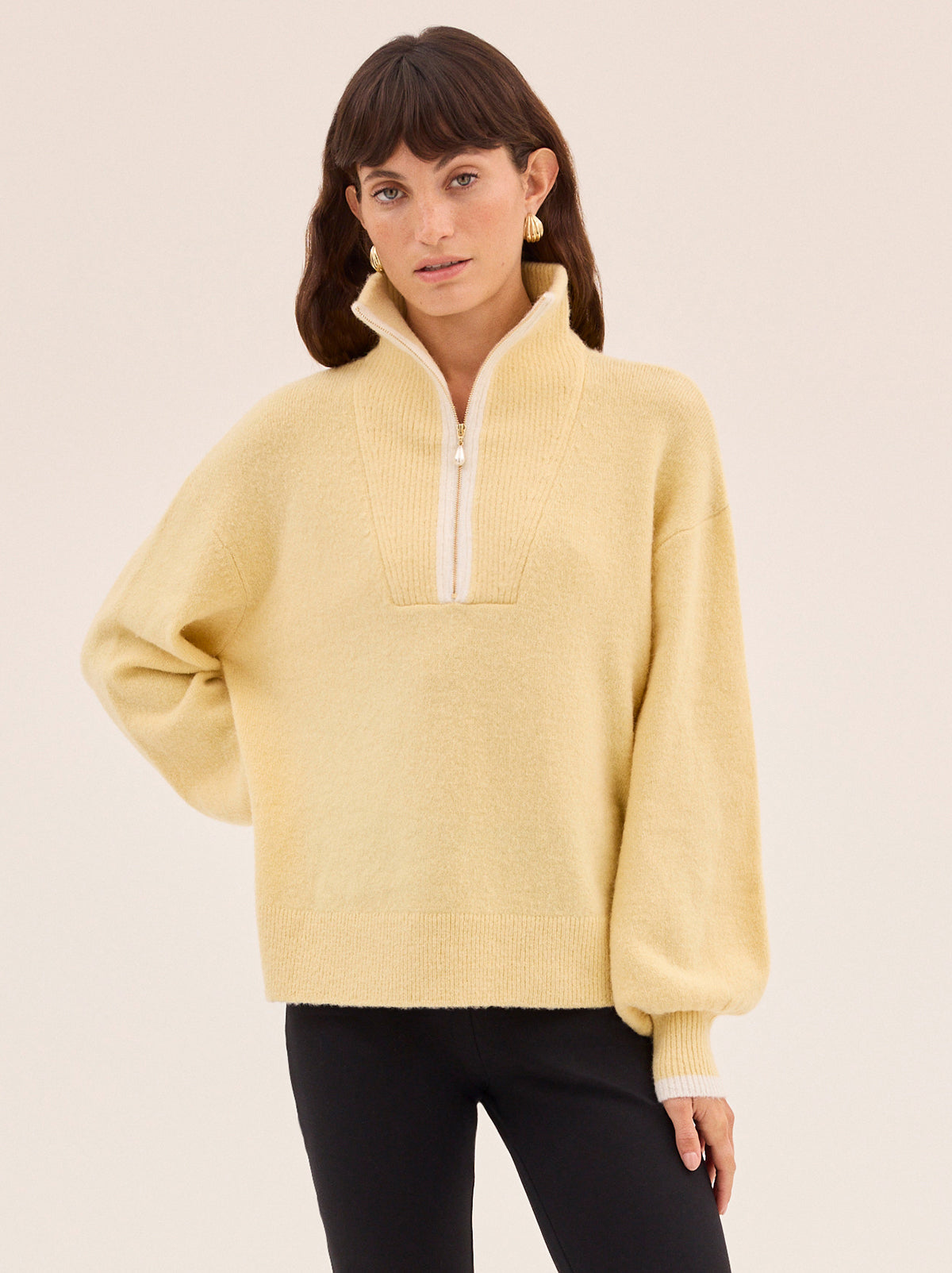 Lorna Alpaca Blend Yellow Zip Collar Sweater
