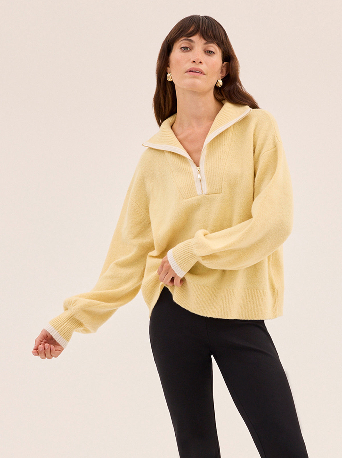 Lorna Alpaca Blend Yellow Zip Collar Sweater
