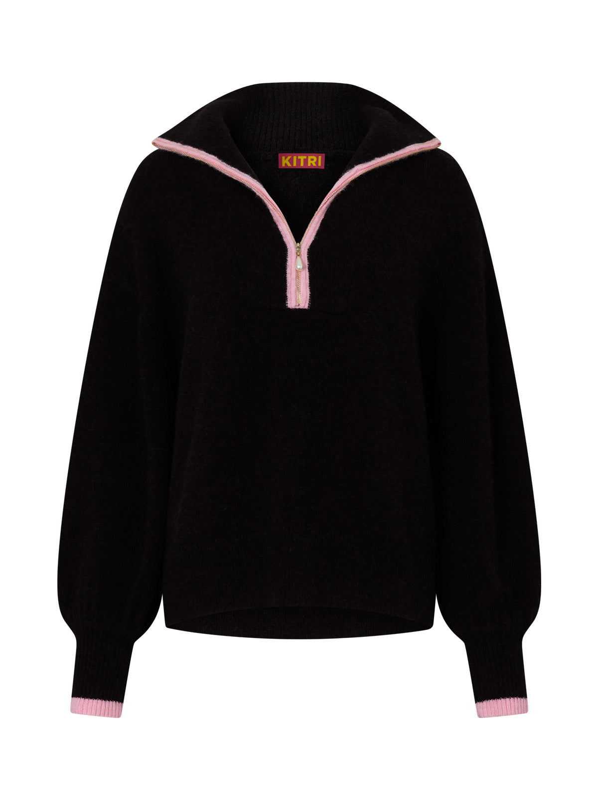 Lorna Black Alpaca Blend Zip Collar Sweater