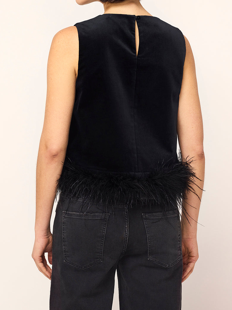 Lou Lou Black Velvet Feather Top