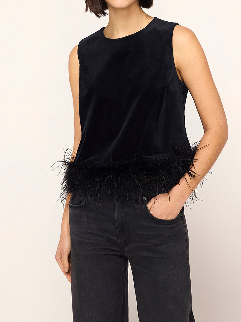 Lou Lou Black Velvet Feather Top