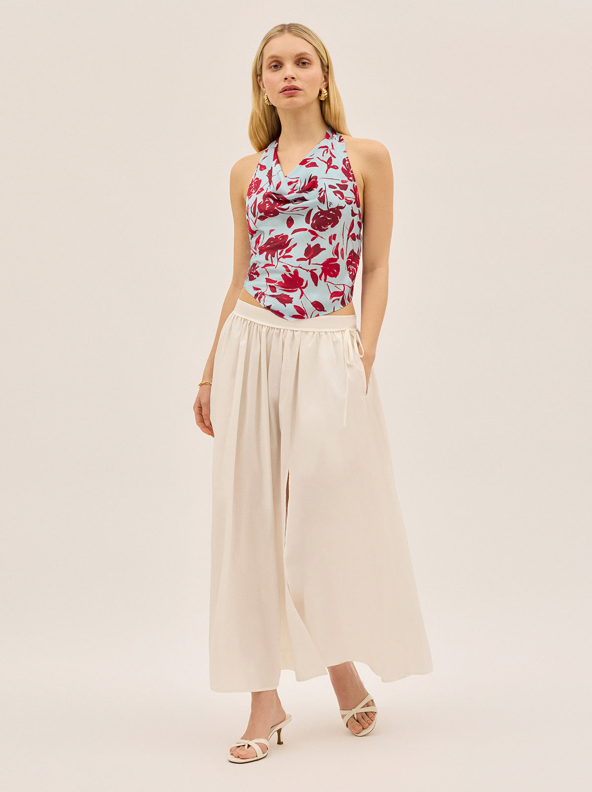 Lucille Blue Rose Print Halter Top