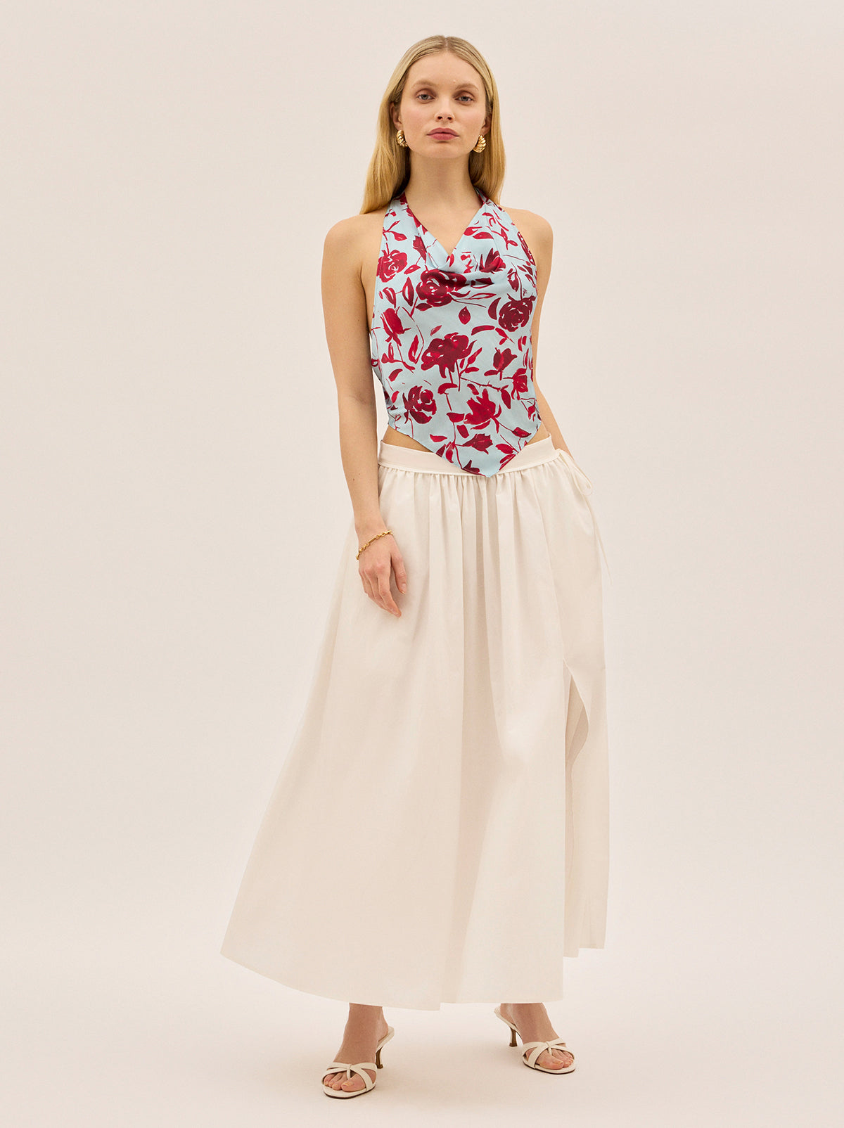 Lucille Blue Rose Print Halter Top