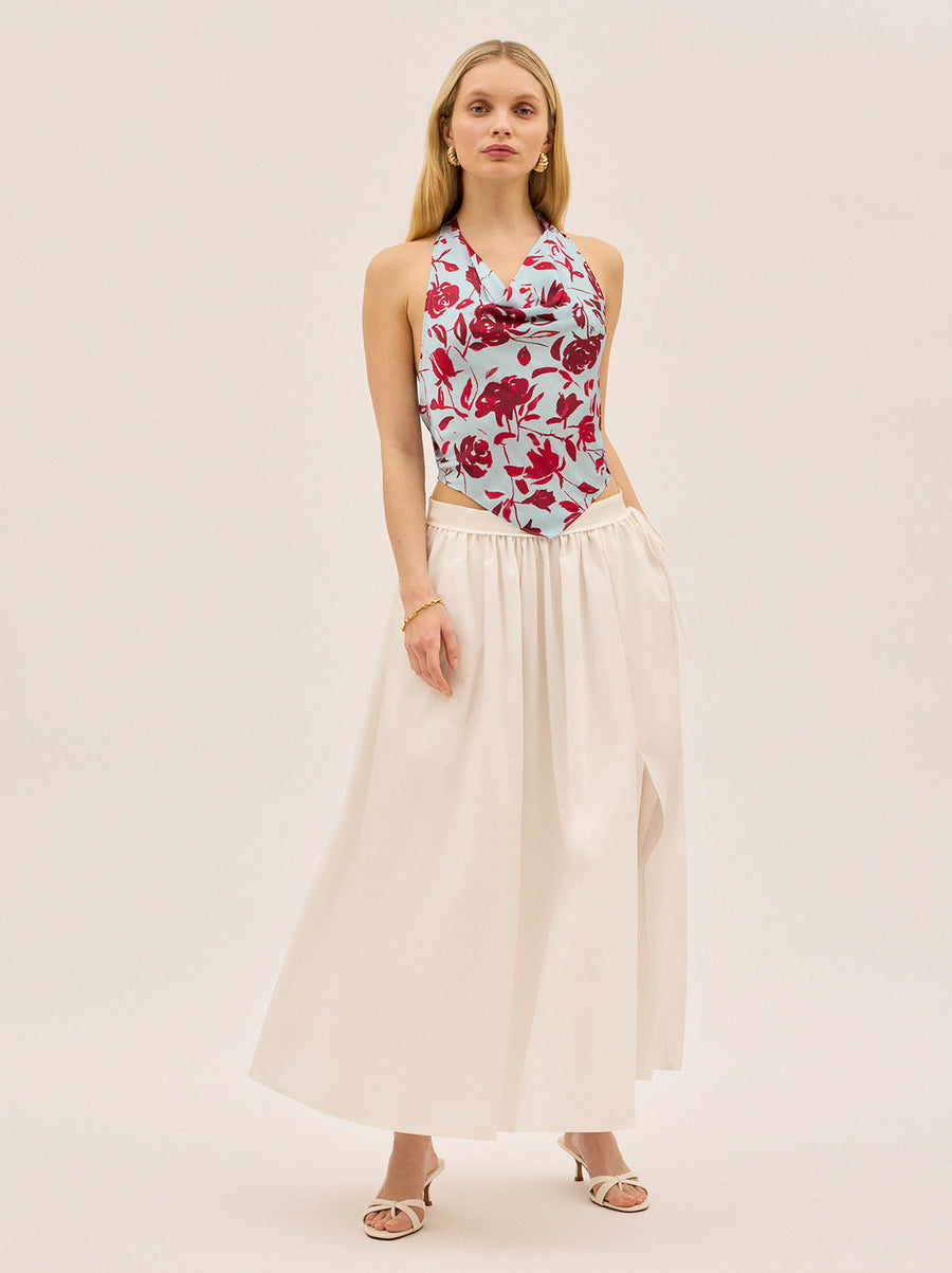 Lucille Blue Rose Print Halter Top
