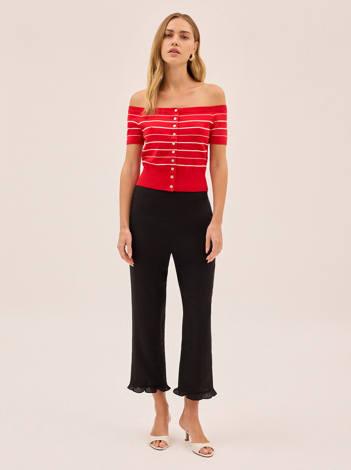 Lyla Red Stripe Bardot Knit Top