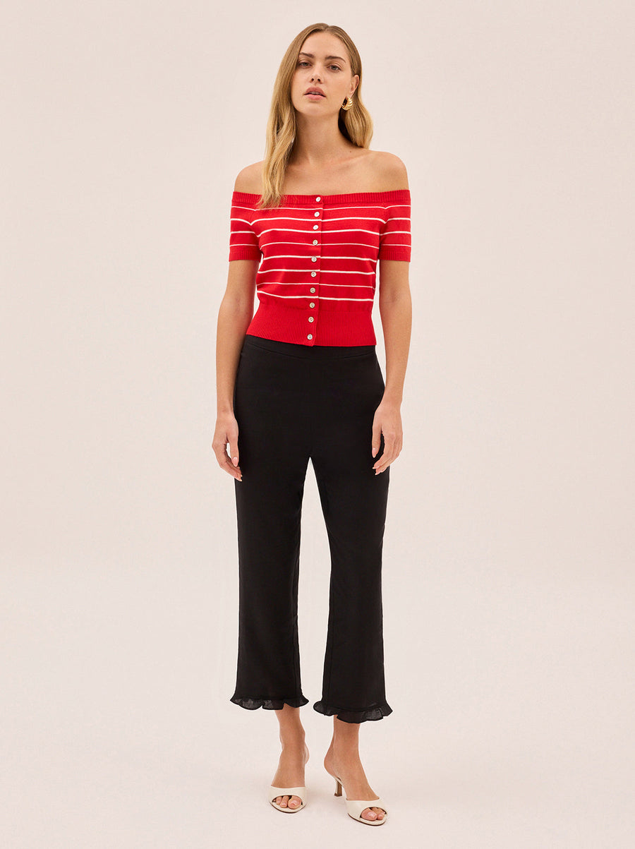 Lyla Red Stripe Bardot Knit Top