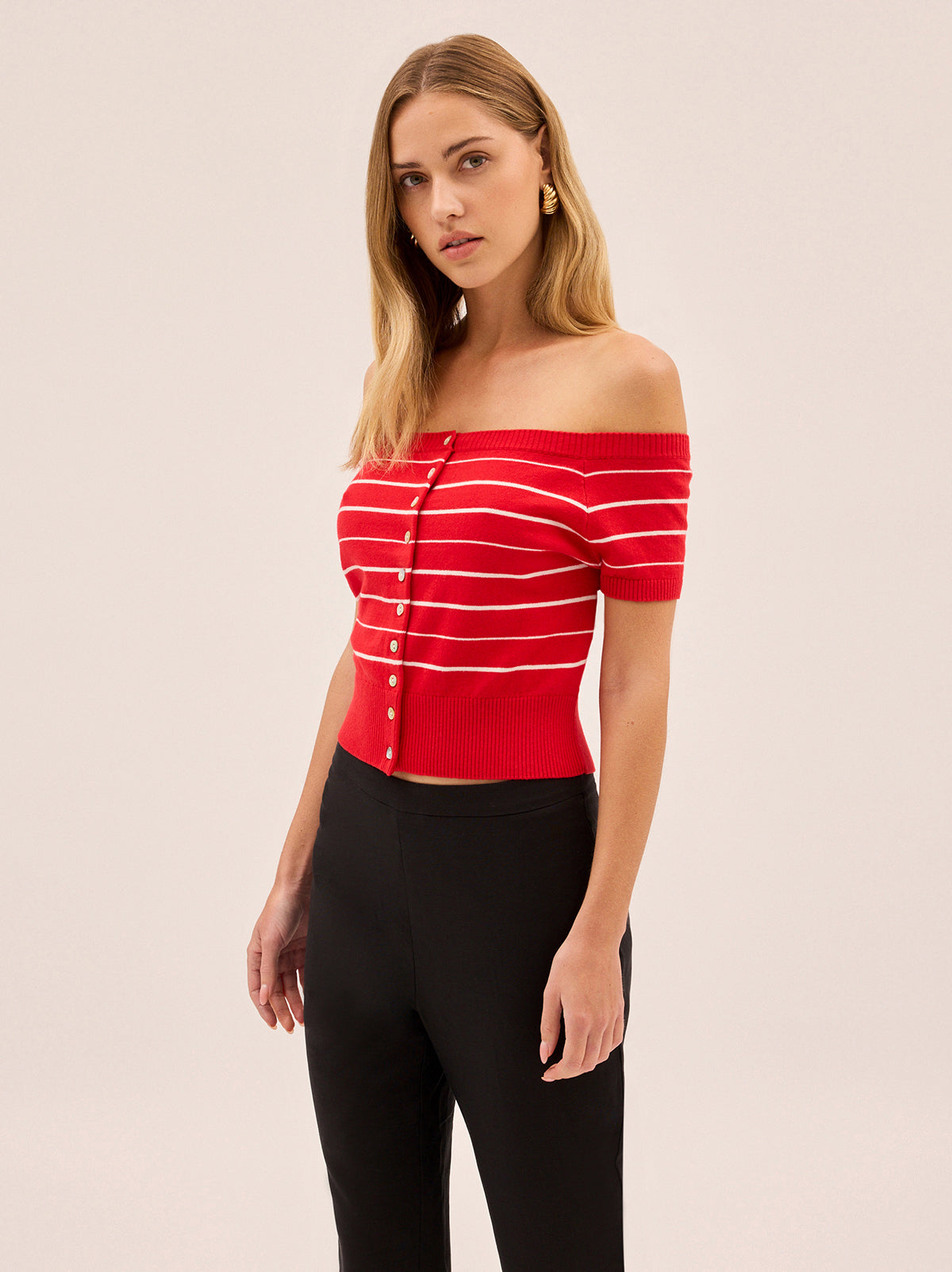 Lyla Red Stripe Bardot Knit Top