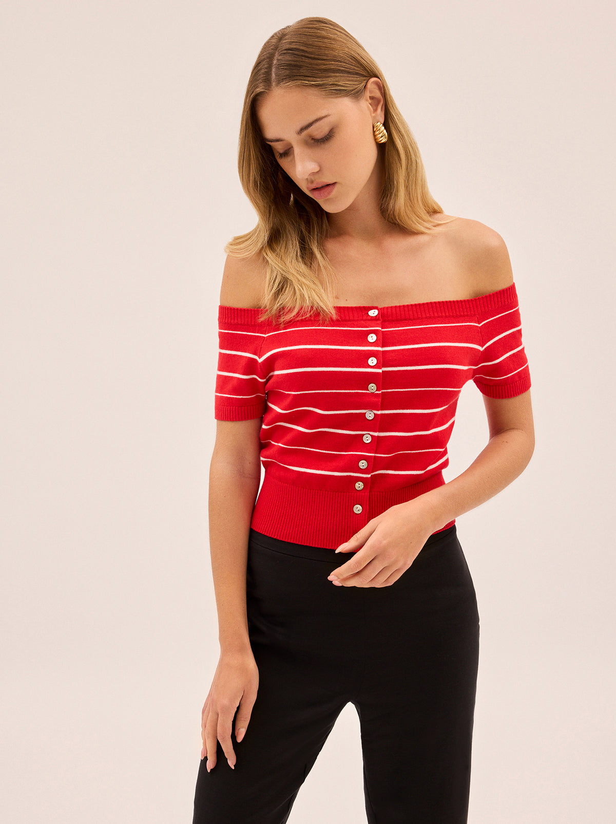 Lyla Red Stripe Bardot Knit Top