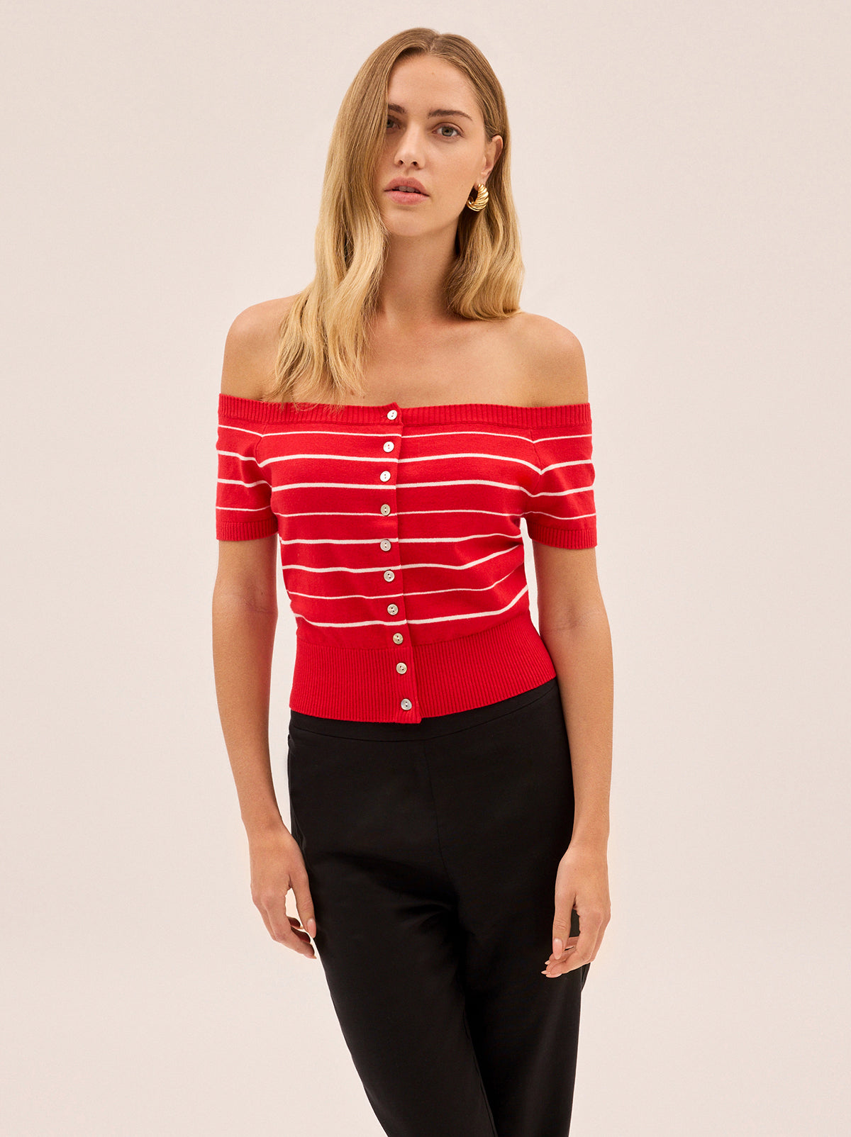 Lyla Red Stripe Bardot Knit Top