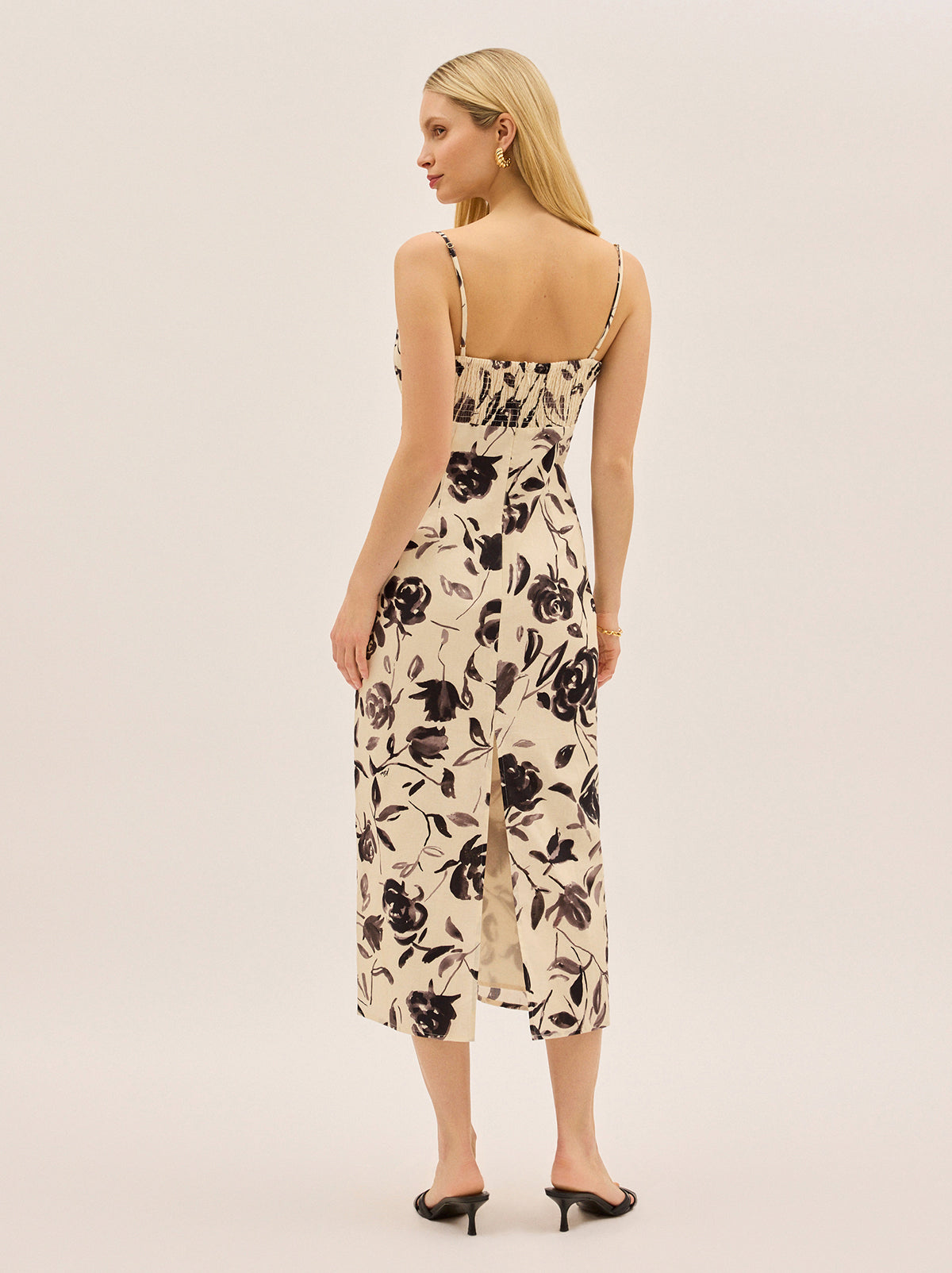 Magda Monochrome Rose Print Midi Dress