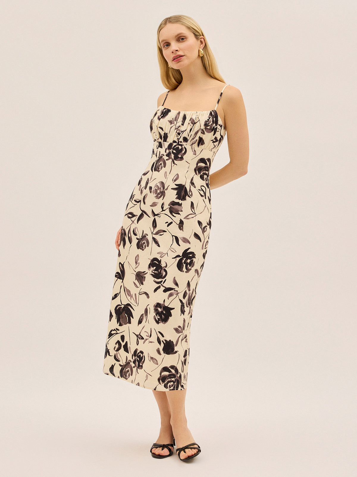 Magda Monochrome Rose Print Midi Dress