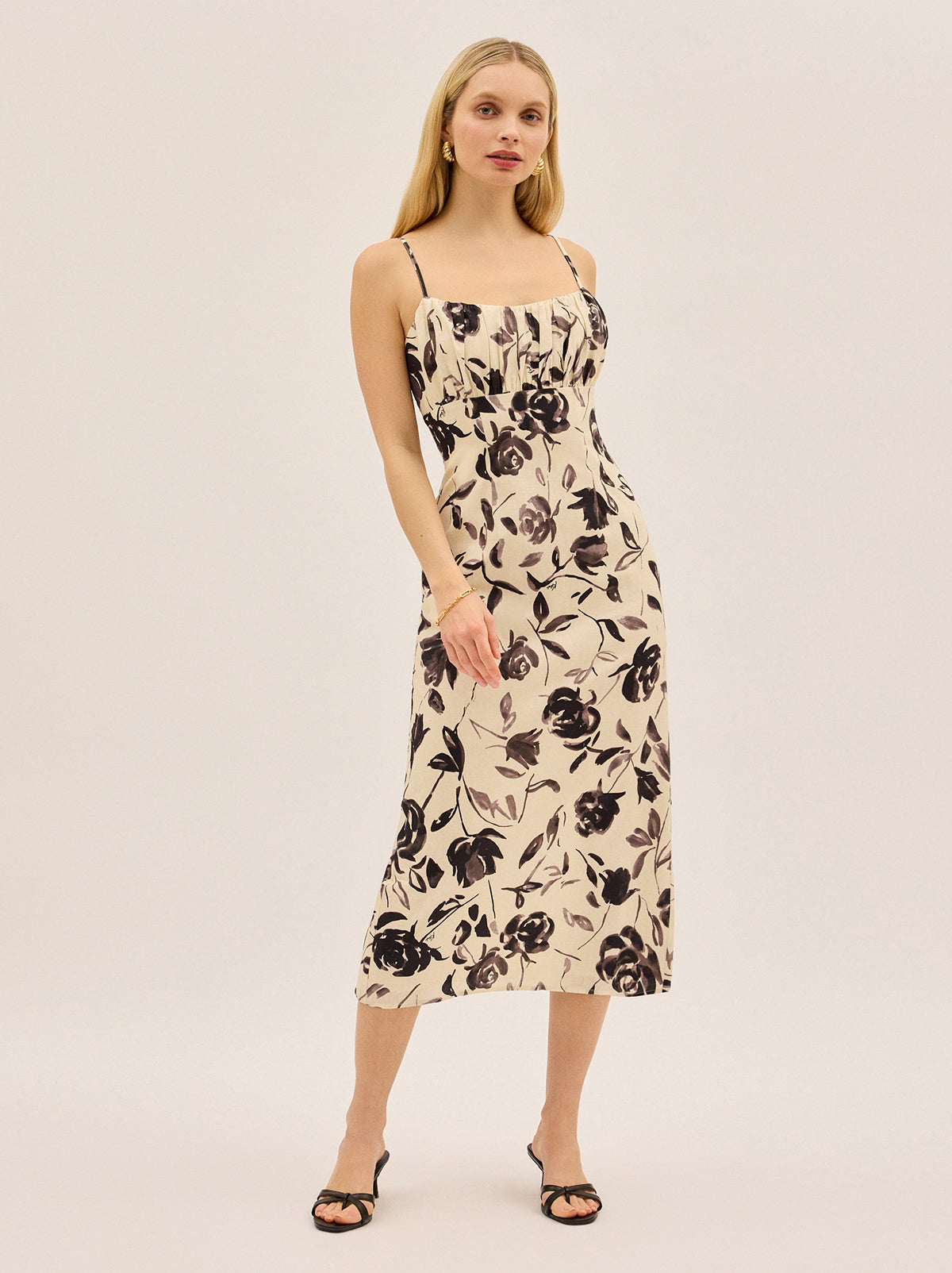 Magda Monochrome Rose Print Midi Dress