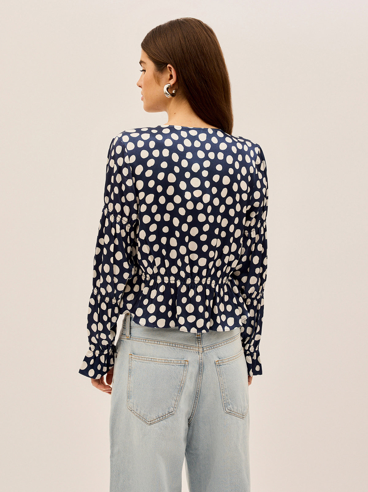 Maia Navy Polka Dot Satin Top