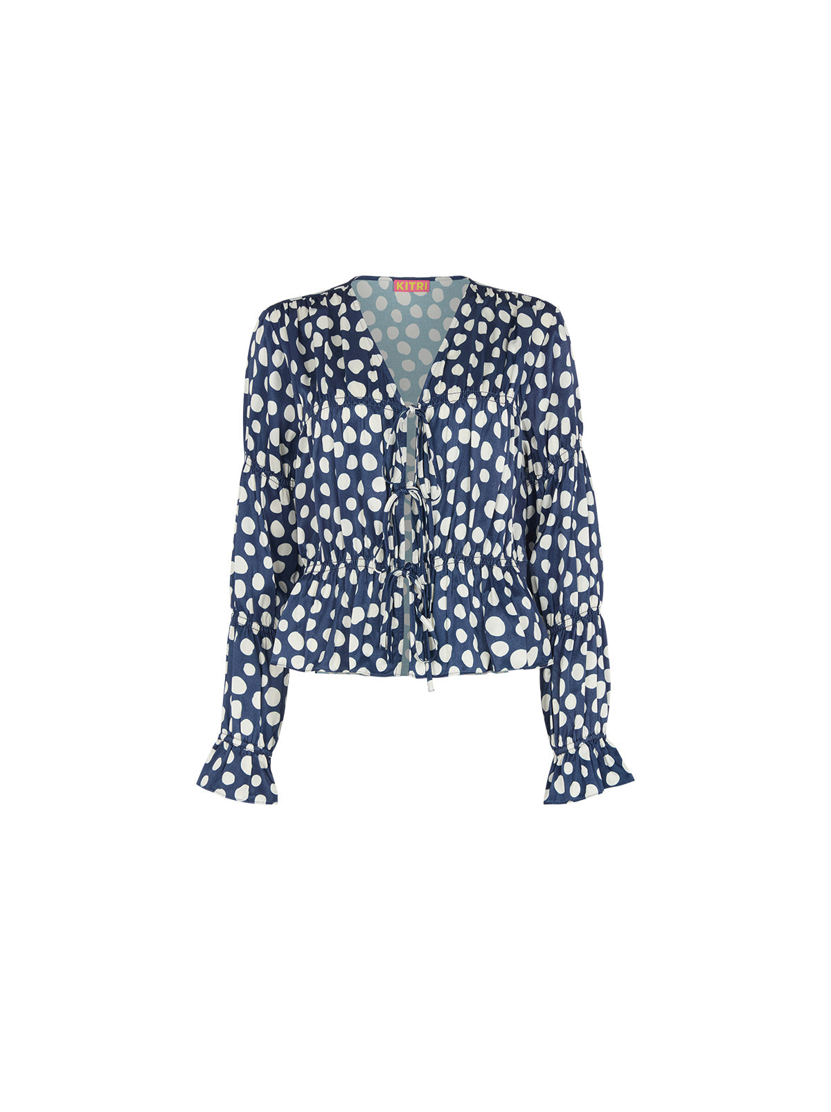 Maia Navy Polka Dot Satin Top