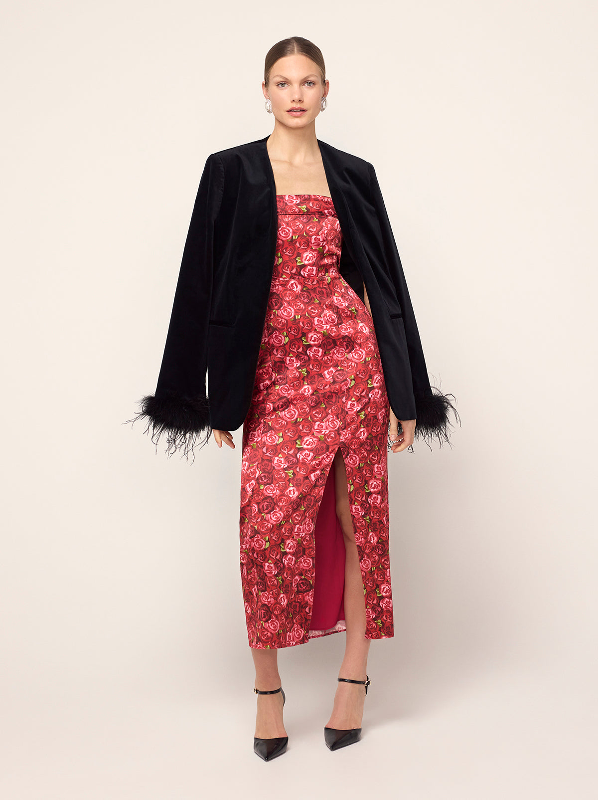 Marcelle Red Roses Print Dress