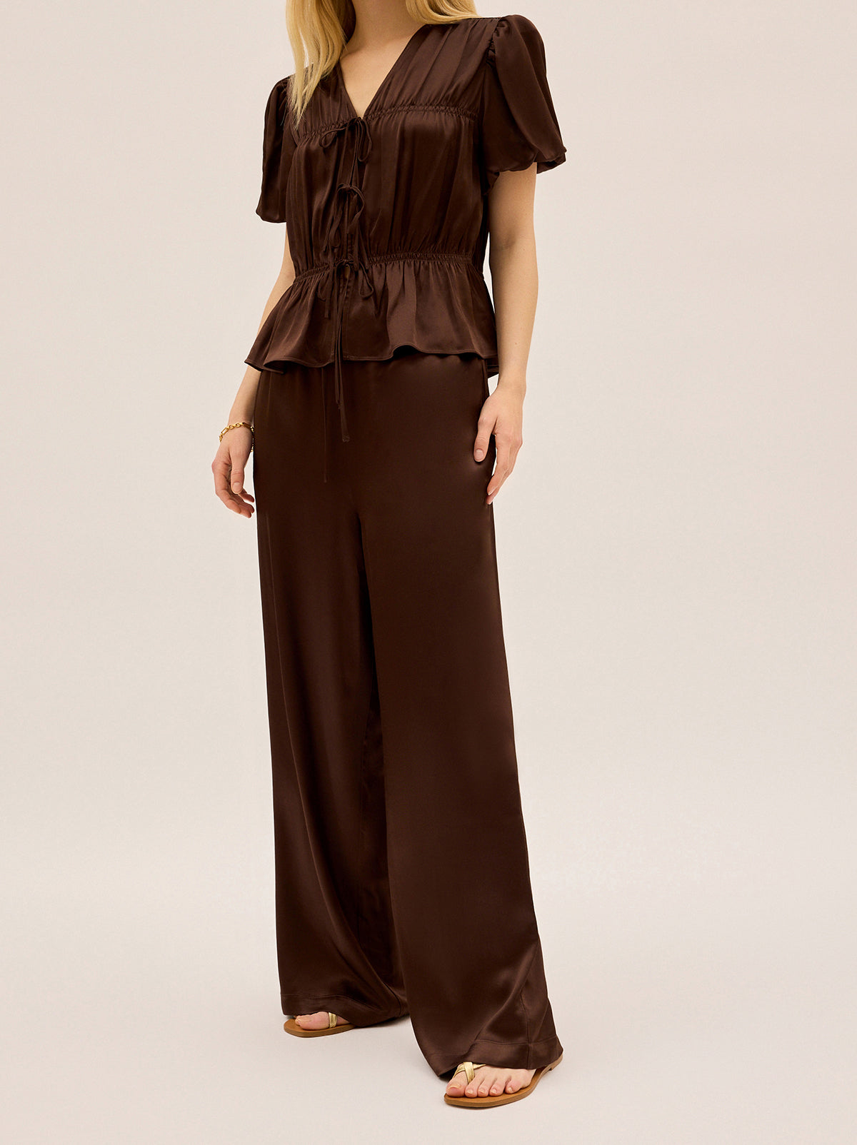 Margaret Chocolate Satin Trousers