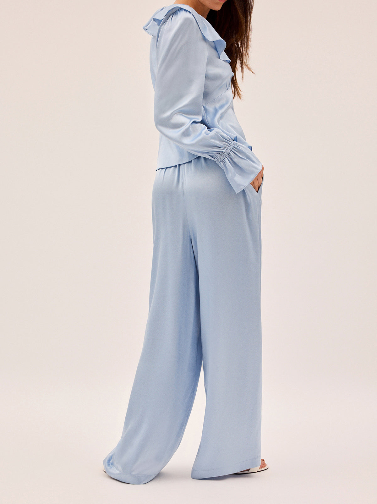 Margaret Powder Blue Satin Trousers