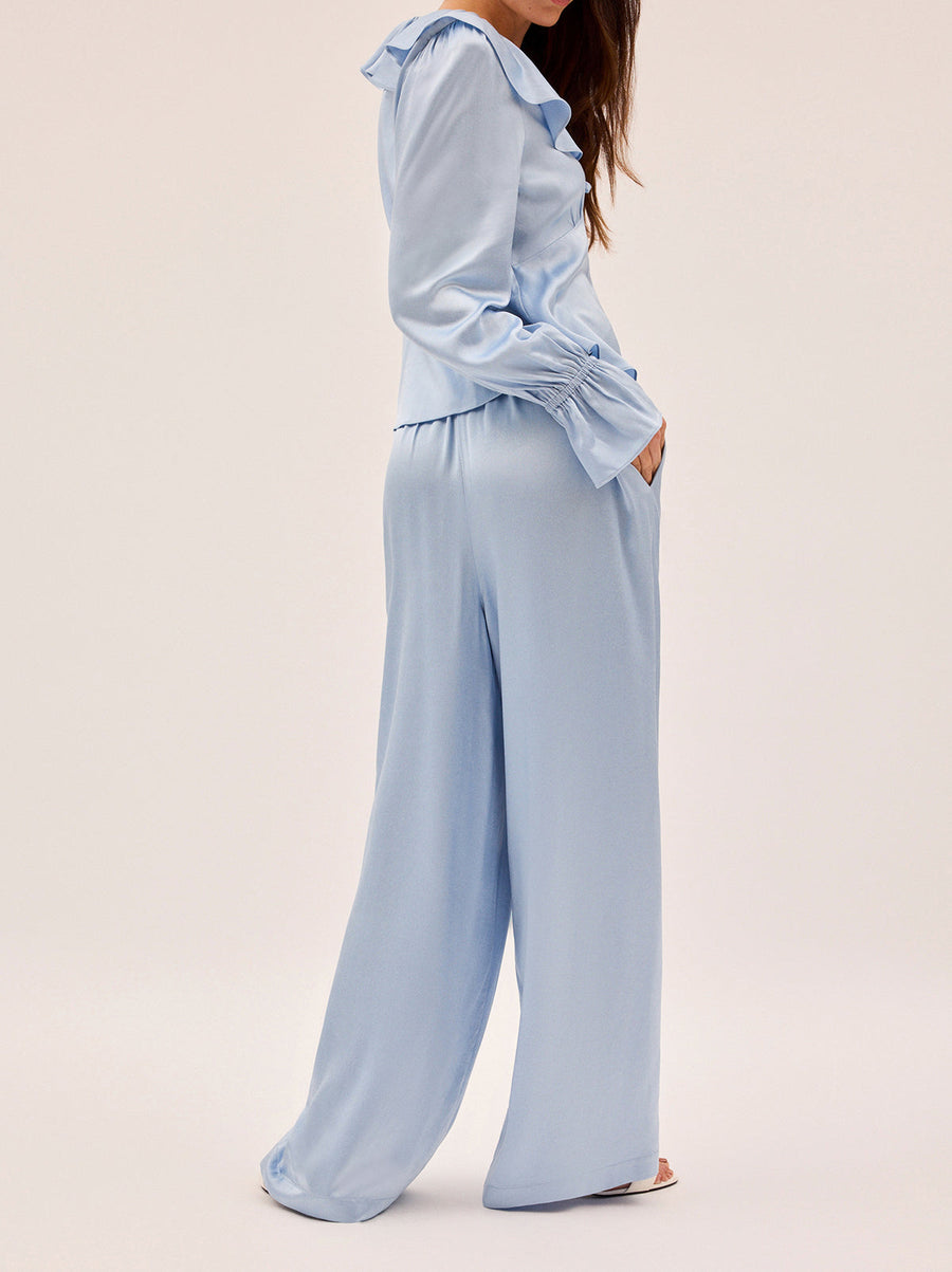 Margaret Powder Blue Satin Trousers