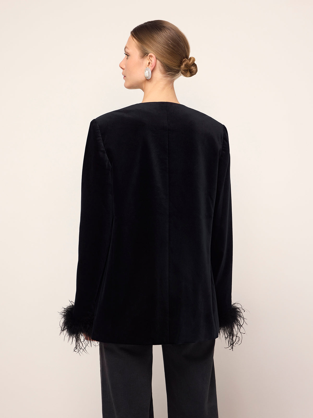 Marlene Black Velvet Feather Blazer