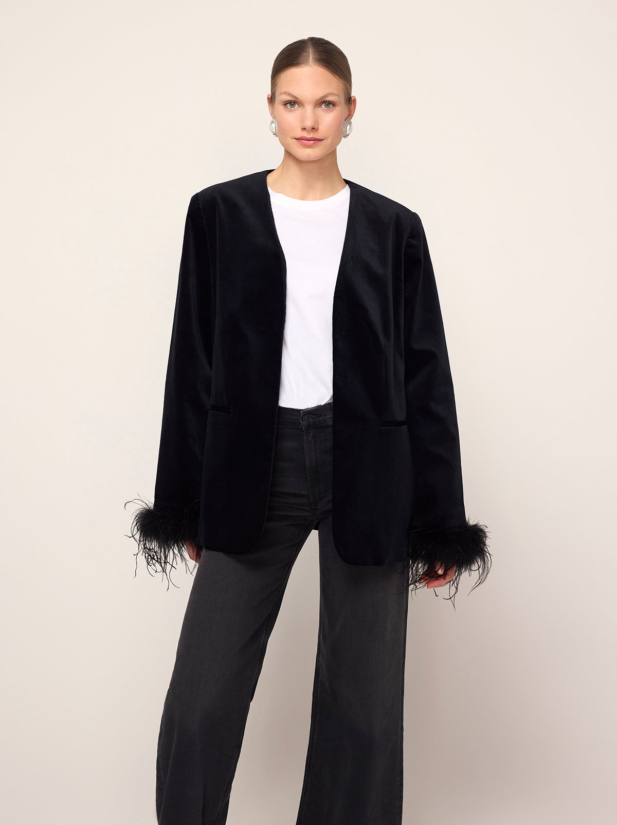 Marlene Black Velvet Feather Blazer