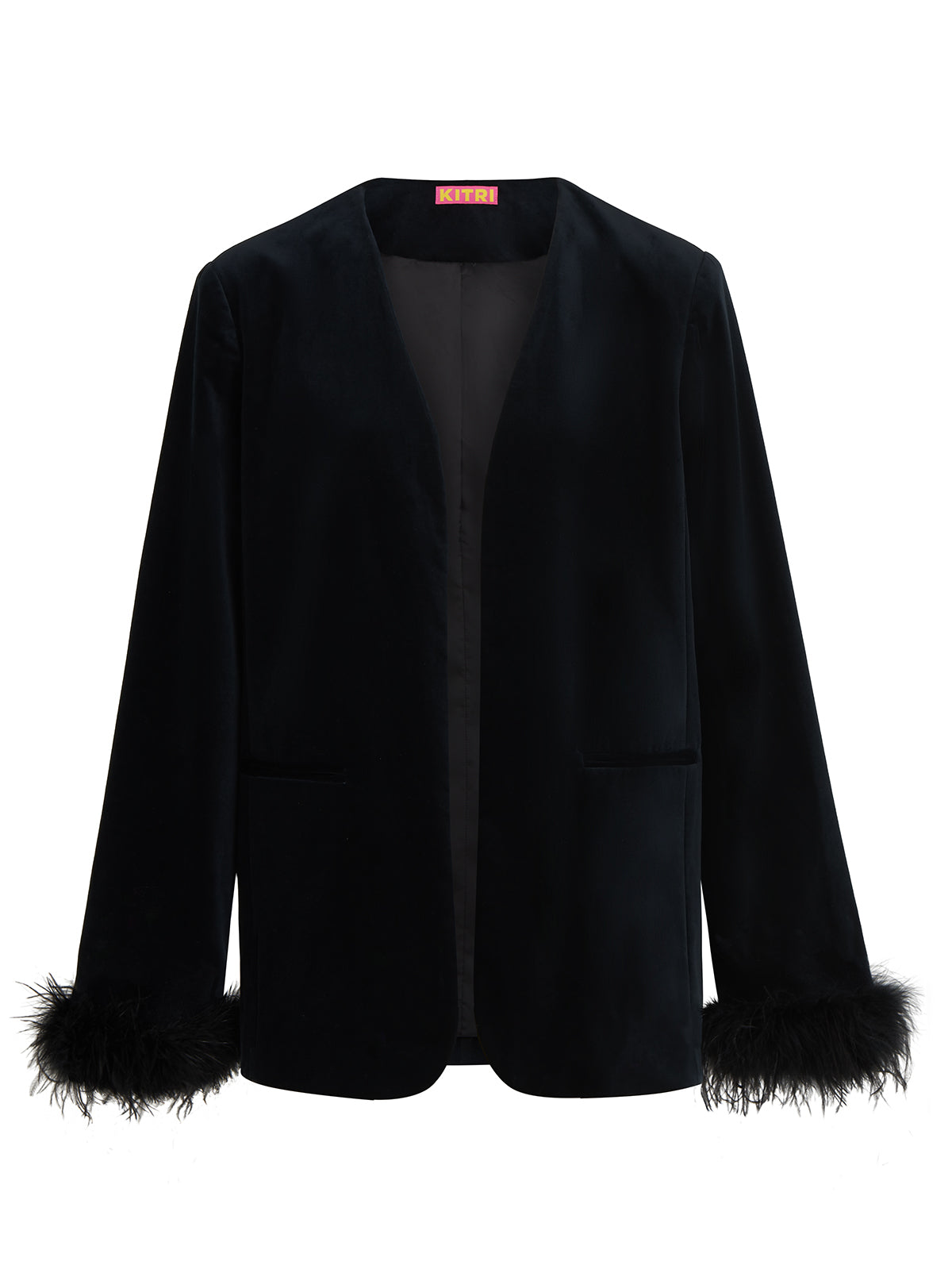Marlene Black Velvet Feather Blazer
