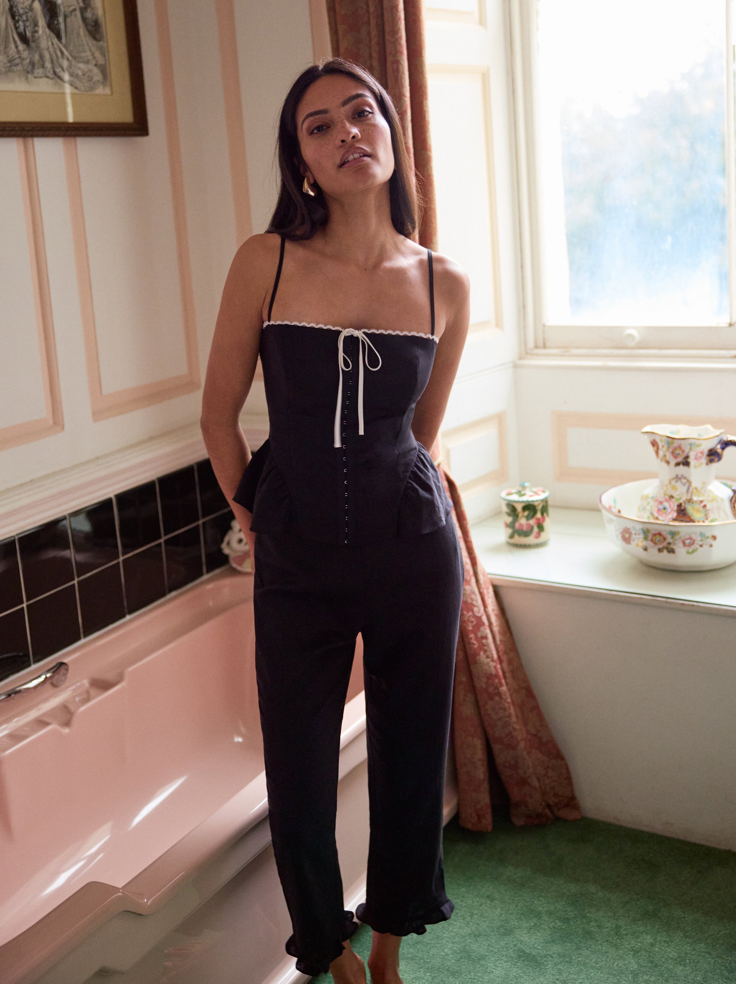 Martha Black Linen Blend Capri Trousers