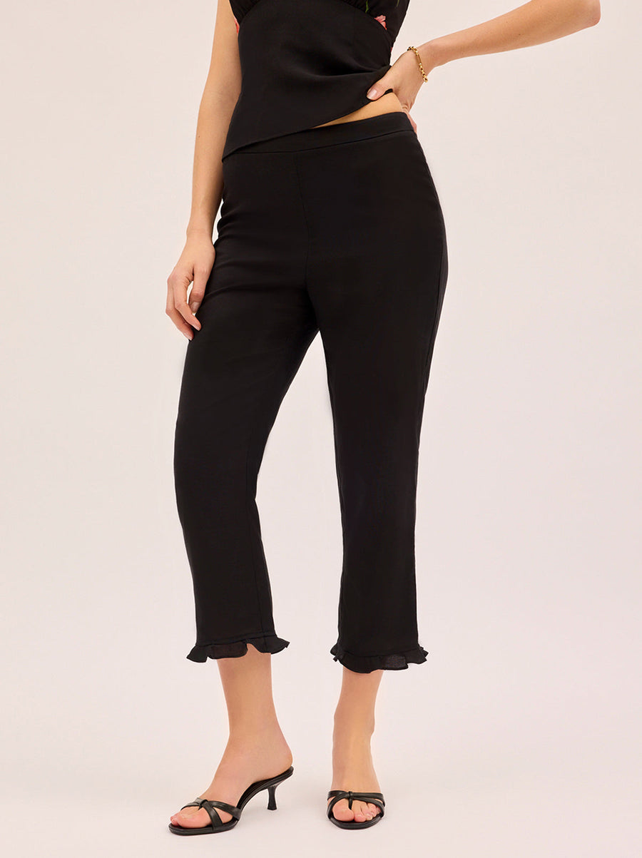 Martha Black Linen Blend Capri Trousers