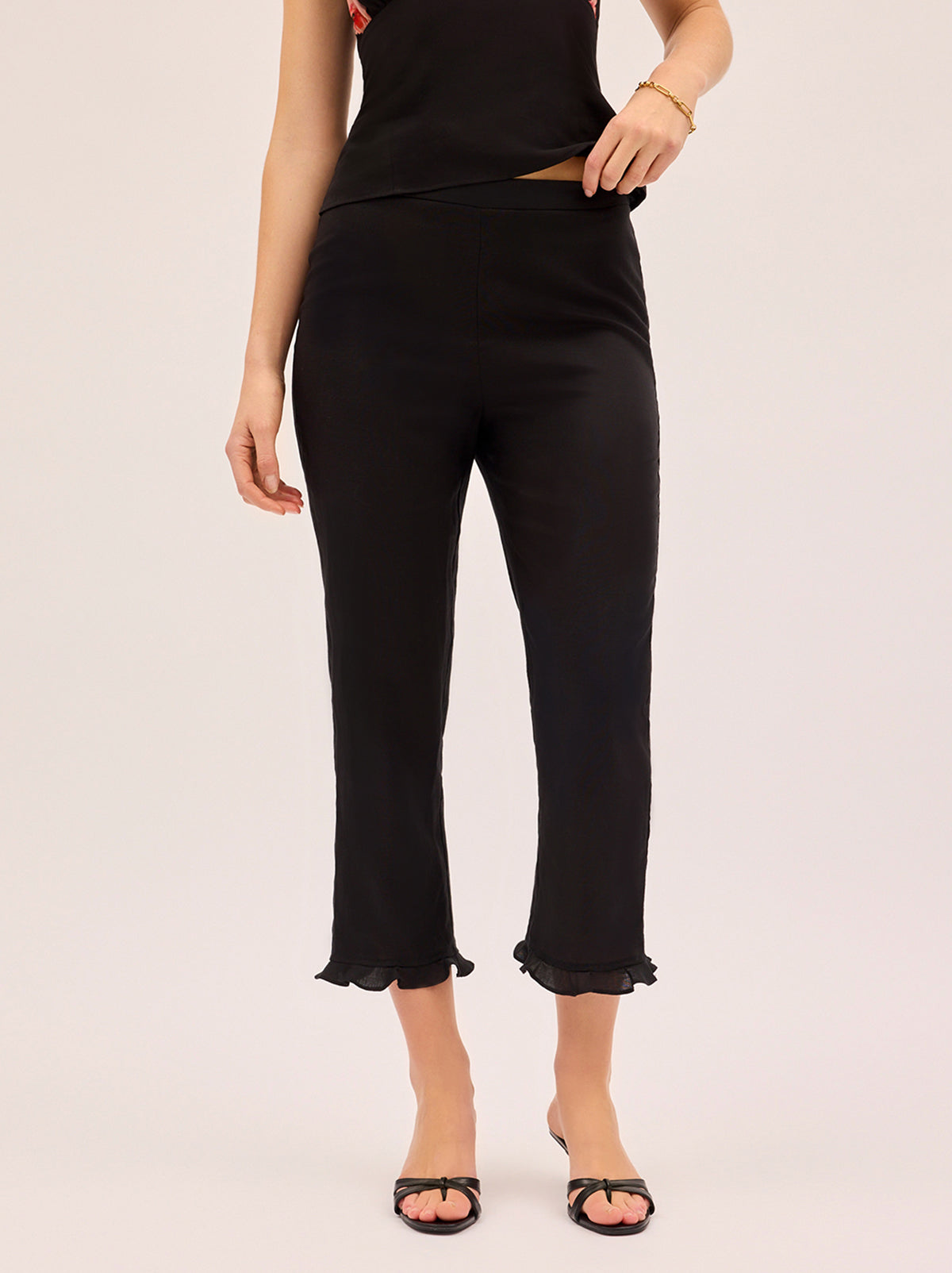 Martha Black Linen Blend Capri Trousers